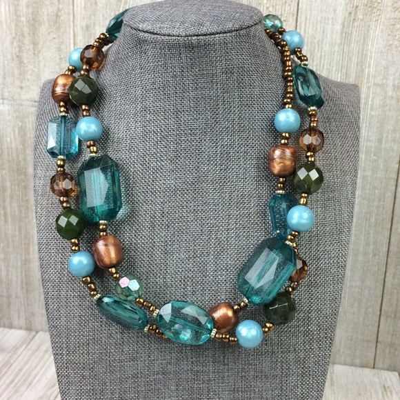 Jewelry - Acrylic Bead Brown and Blue Necklace